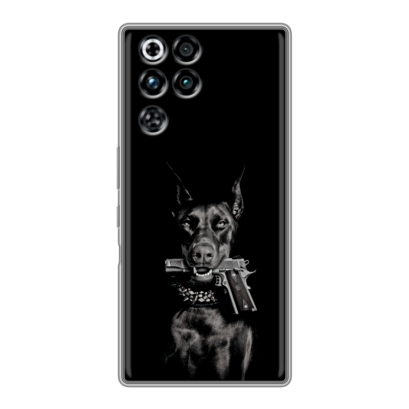 Силиконовый чехол на ZTE Nubia RedMagic 11 Pro с принтом Доберман и пистолет Силиконовый чехол на ZTE Nubia RedMagic 11 Pro с принтом Доберман и пистолет