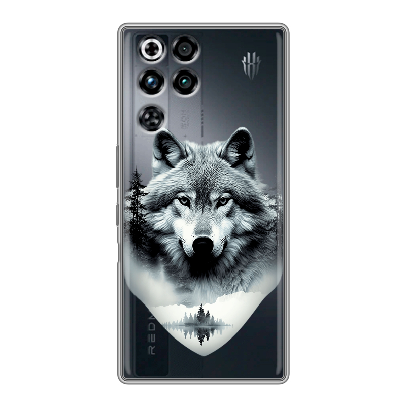 Силиконовый чехол на ZTE Nubia RedMagic 11 Pro с принтом Волк в лесу Силиконовый чехол на ZTE Nubia RedMagic 11 Pro с принтом Волк в лесу