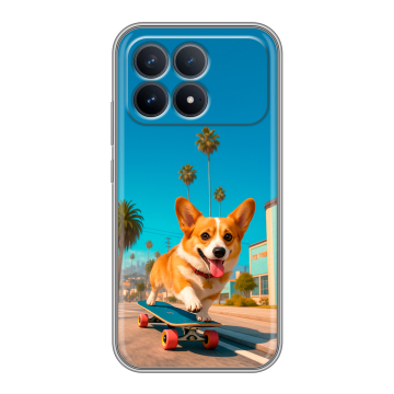 Силиконовый чехол на Poco F8 Pro с принтом Корги на скейте