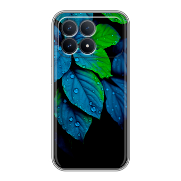 Силиконовый чехол на Poco F8 Pro с принтом Листья и роса
