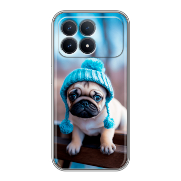 Силиконовый чехол на Poco F8 Pro с принтом Мопс в шапке