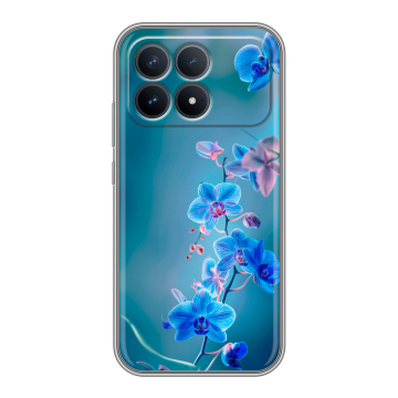 Силиконовый чехол на Poco F8 Pro с принтом Голубые цветы Силиконовый чехол на Poco F8 Pro с принтом Голубые цветы