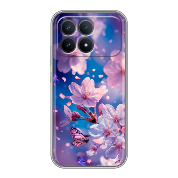 Силиконовый чехол на Poco F8 Pro с принтом цветы бабочки
