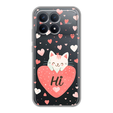 Силиконовый чехол на Poco F8 Pro с принтом котенок и сердечко