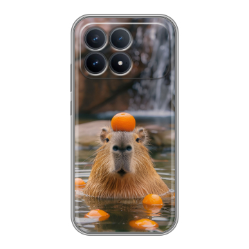 Силиконовый чехол на Poco F8 Pro с принтом Капибара с апельсином Силиконовый чехол на Poco F8 Pro с принтом Капибара с апельсином