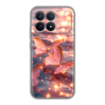 Силиконовый чехол на Poco F8 Pro с принтом бабочки розовые Силиконовый чехол на Poco F8 Pro с принтом бабочки розовые