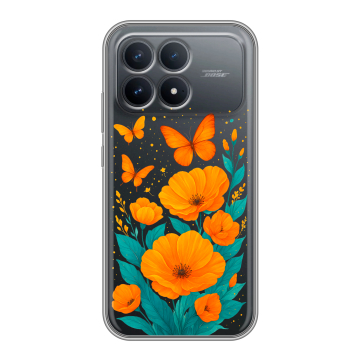 Силиконовый чехол на Poco F8 Pro с принтом цветы бабочки