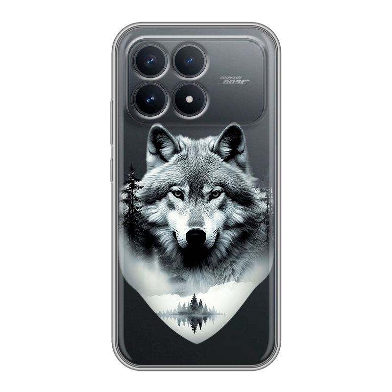Силиконовый чехол на Poco F8 Pro с принтом Волк в лесу Силиконовый чехол на Poco F8 Pro с принтом Волк в лесу