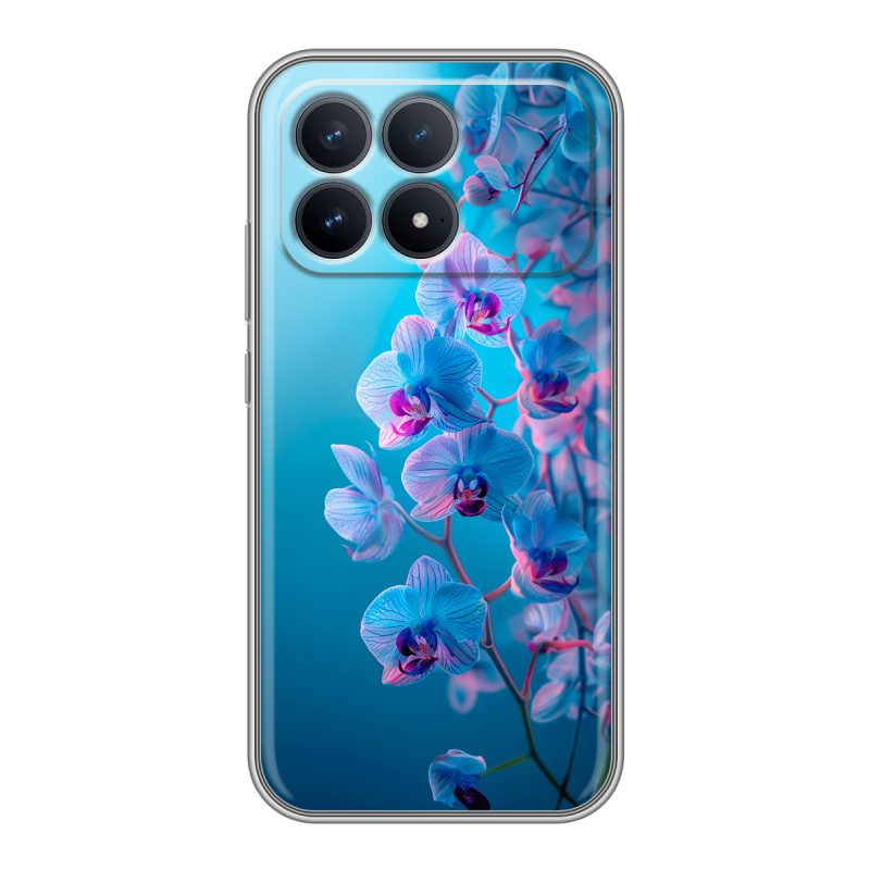 Силиконовый чехол на Poco F8 Pro с принтом голубые орхидеи Силиконовый чехол на Poco F8 Pro с принтом голубые орхидеи