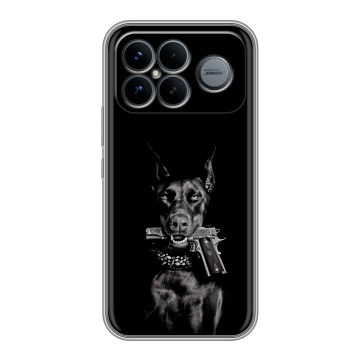Силиконовый чехол на Poco F8 Ultra с принтом Доберман и пистолет Силиконовый чехол на Poco F8 Ultra с принтом Доберман и пистолет
