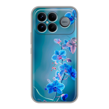 Силиконовый чехол на Poco F8 Ultra с принтом Голубые цветы Силиконовый чехол на Poco F8 Ultra с принтом Голубые цветы