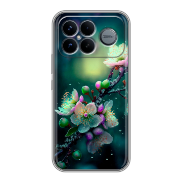 Силиконовый чехол на Poco F8 Ultra с принтом Цветы и мрамор Силиконовый чехол на Poco F8 Ultra с принтом Цветы и мрамор