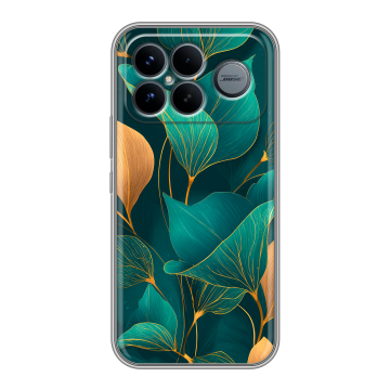 Силиконовый чехол на Poco F8 Ultra с принтом Листья и золото