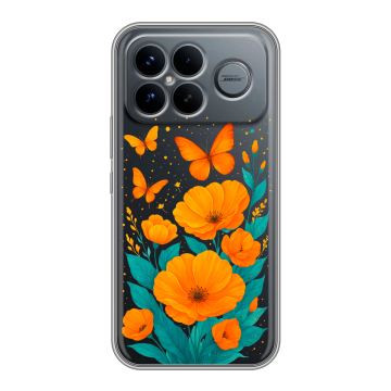 Силиконовый чехол на Poco F8 Ultra с принтом цветы бабочки Силиконовый чехол на Poco F8 Ultra с принтом цветы бабочки