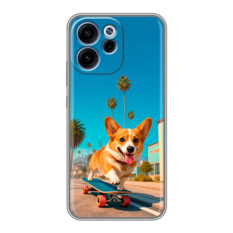 Силиконовый чехол на OPPO Reno15 F с принтом Корги на скейте Силиконовый чехол на OPPO Reno15 F с принтом Корги на скейте
