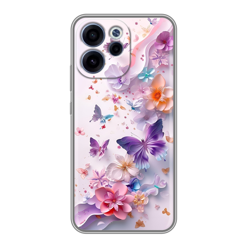 Силиконовый чехол на OPPO Reno15 F с принтом цветы бабочки Силиконовый чехол на OPPO Reno15 F с принтом цветы бабочки