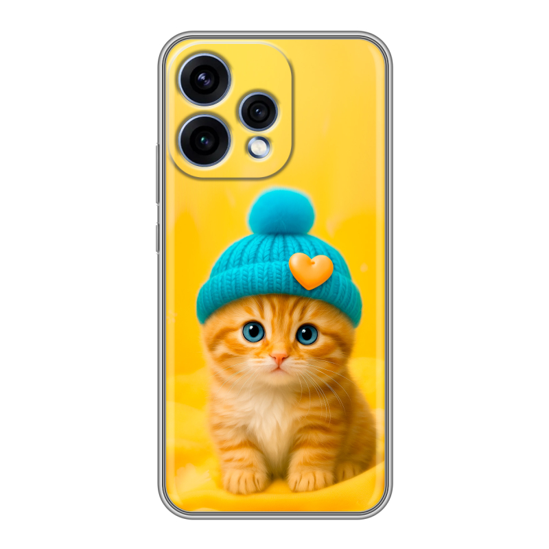 Силиконовый чехол на OPPO Reno15 с принтом Котенок в шапке Силиконовый чехол на OPPO Reno15 с принтом Котенок в шапке