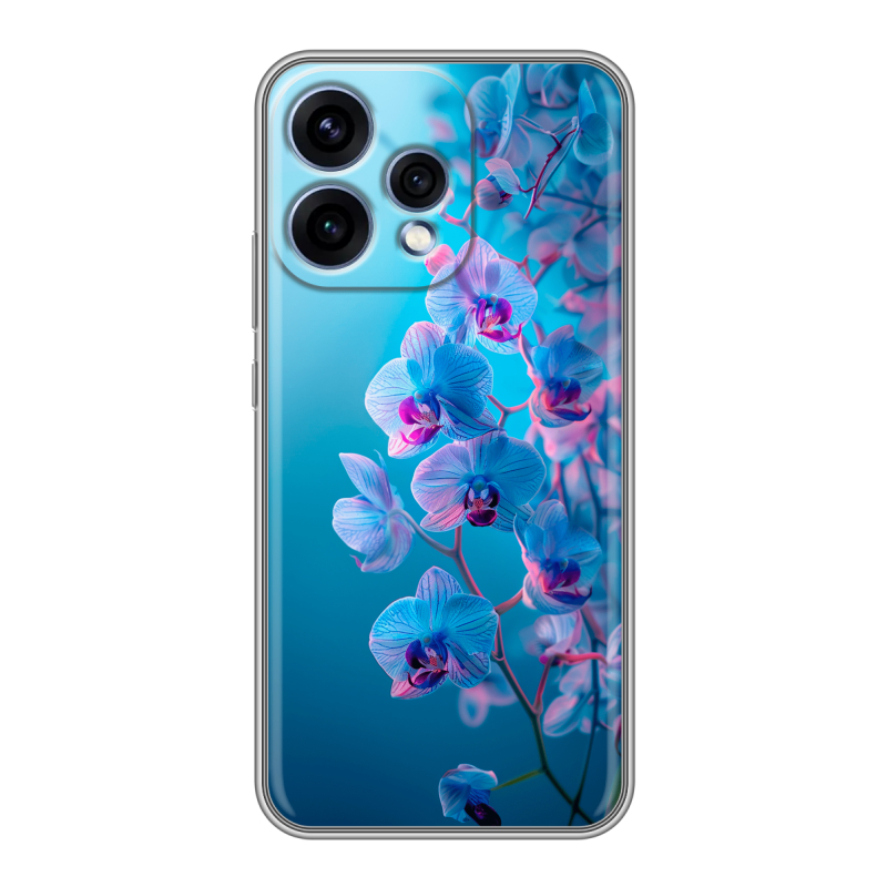 Силиконовый чехол на OPPO Reno15 с принтом голубые орхидеи Силиконовый чехол на OPPO Reno15 с принтом голубые орхидеи