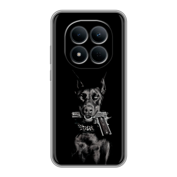 Силиконовый чехол на Redmi Note 15 5G с принтом Доберман и пистолет Силиконовый чехол на Redmi Note 15 5G с принтом Доберман и пистолет