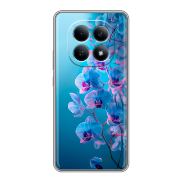 Силиконовый чехол на Redmi Note 15 4G с принтом голубые орхидеи Силиконовый чехол на Redmi Note 15 4G с принтом голубые орхидеи