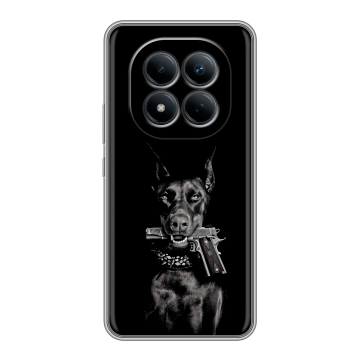 Силиконовый чехол на Redmi Note 15 Pro 4G с принтом Доберман и пистолет Силиконовый чехол на Redmi Note 15 Pro 4G с принтом Доберман и пистолет