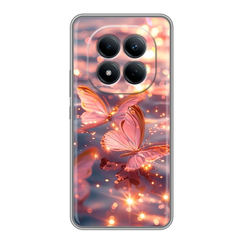 Силиконовый чехол на Redmi Note 15 Pro 4G с принтом бабочки розовые Силиконовый чехол на Redmi Note 15 Pro 4G с принтом бабочки розовые