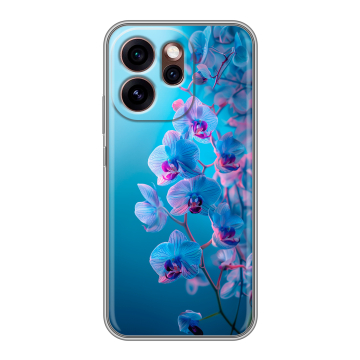 Силиконовый чехол на OPPO Reno15 Pro 5G с принтом голубые орхидеи Силиконовый чехол на OPPO Reno15 Pro 5G с принтом голубые орхидеи