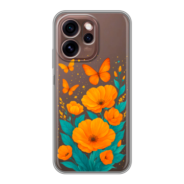 Силиконовый чехол на OPPO Reno15 Pro 5G с принтом цветы бабочки