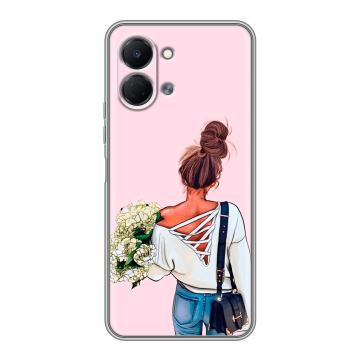Силиконовый чехол на Tecno Spark Go 3 с принтом Девушка и букет Силиконовый чехол на Tecno Spark Go 3 с принтом Девушка и букет