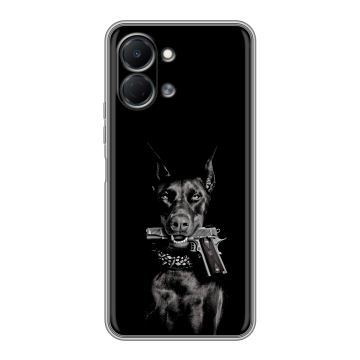 Силиконовый чехол на Tecno Spark Go 3 с принтом Доберман и пистолет Силиконовый чехол на Tecno Spark Go 3 с принтом Доберман и пистолет