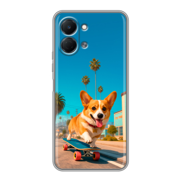 Силиконовый чехол на Tecno Spark Go 3 с принтом Корги на скейте
