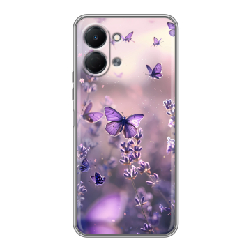 Силиконовый чехол на Tecno Spark Go 3 с принтом бабочки и лаванда