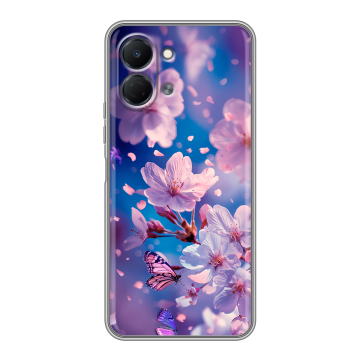 Силиконовый чехол на Tecno Spark Go 3 с принтом цветы бабочки Силиконовый чехол на Tecno Spark Go 3 с принтом цветы бабочки