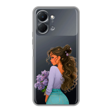 Силиконовый чехол на Tecno Spark Go 3 с принтом девушка цветы