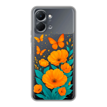 Силиконовый чехол на Tecno Spark Go 3 с принтом цветы бабочки