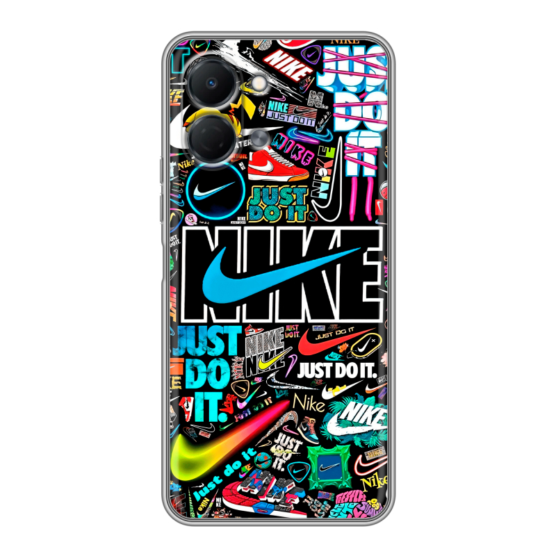 Силиконовый чехол на Tecno Spark Go 3 с принтом найк nike черный Силиконовый чехол на Tecno Spark Go 3 с принтом найк nike черный