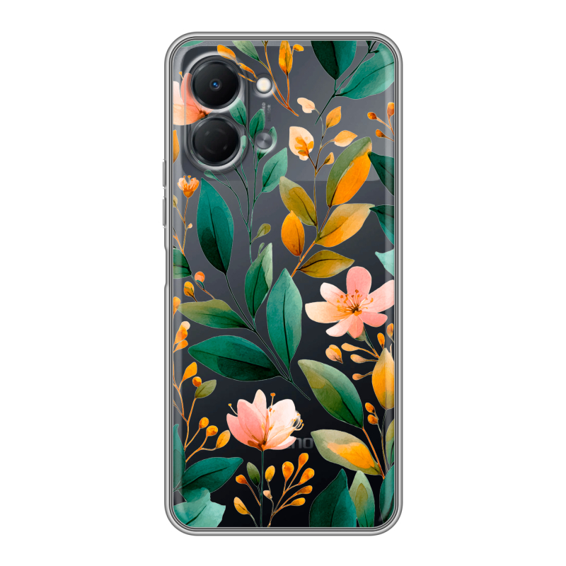 Силиконовый чехол на Tecno Spark Go 3 с принтом Цветы паттерн Силиконовый чехол на Tecno Spark Go 3 с принтом Цветы паттерн