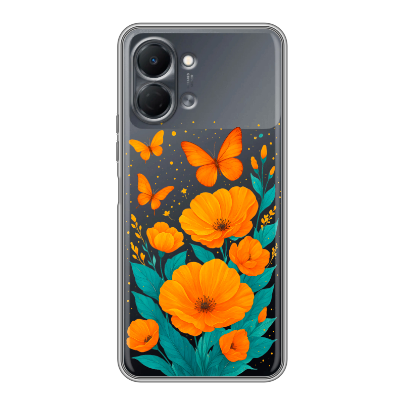 Силиконовый чехол на Tecno Spark Go 3 с принтом цветы бабочки Силиконовый чехол на Tecno Spark Go 3 с принтом цветы бабочки