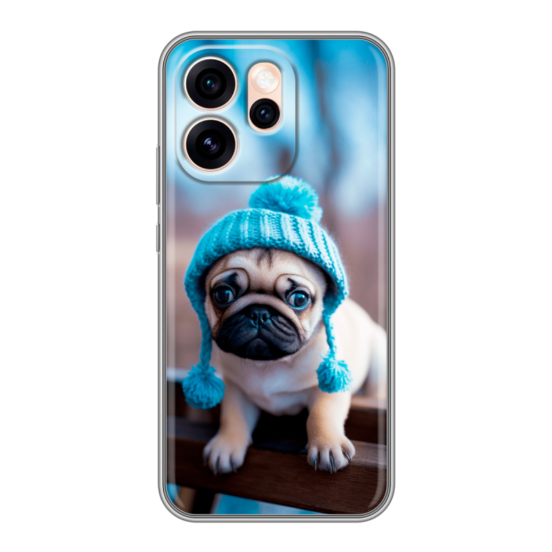 Силиконовый чехол на OPPO Reno15 Pro Max с принтом Мопс в шапке Силиконовый чехол на OPPO Reno15 Pro Max с принтом Мопс в шапке