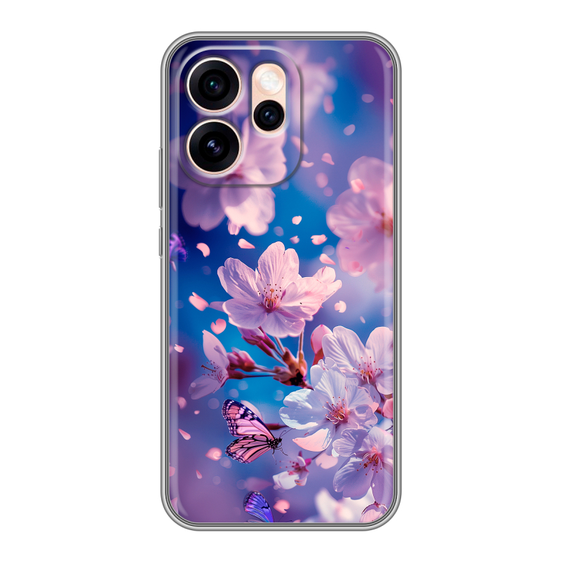 Силиконовый чехол на OPPO Reno15 Pro Max с принтом цветы бабочки Силиконовый чехол на OPPO Reno15 Pro Max с принтом цветы бабочки