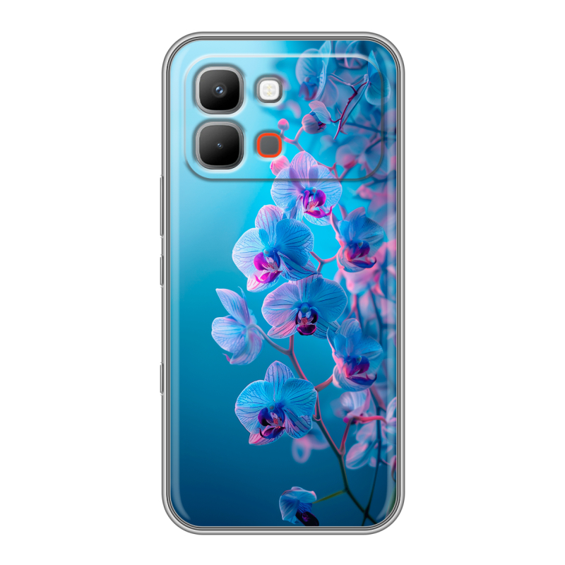 Силиконовый чехол на INFINIX Note Edge с принтом голубые орхидеи Силиконовый чехол на INFINIX Note Edge с принтом голубые орхидеи