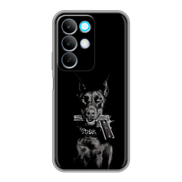 Силиконовый чехол на Realme C85 с принтом Доберман и пистолет Силиконовый чехол на Realme C85 с принтом Доберман и пистолет