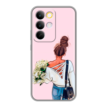 Силиконовый чехол на Realme C85 Pro с принтом Девушка и букет Силиконовый чехол на Realme C85 Pro с принтом Девушка и букет