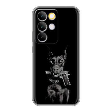 Силиконовый чехол на Realme C85 Pro с принтом Доберман и пистолет Силиконовый чехол на Realme C85 Pro с принтом Доберман и пистолет