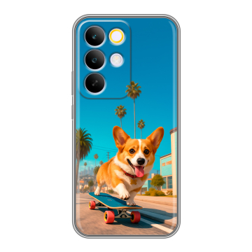 Силиконовый чехол на Realme C85 Pro с принтом Корги на скейте