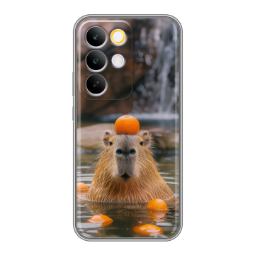 Силиконовый чехол на Realme C85 Pro с принтом Капибара с апельсином
