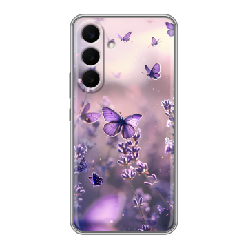 Силиконовый чехол на Samsung Galaxy S26 Plus с принтом бабочки и лаванда