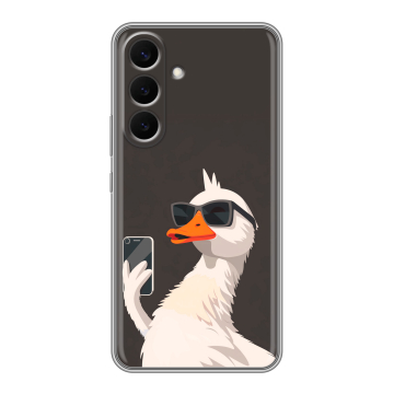 Силиконовый чехол на Samsung Galaxy S26 Plus с принтом утка в очках Силиконовый чехол на Samsung Galaxy S26 Plus с принтом утка в очках