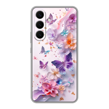 Силиконовый чехол на Samsung Galaxy S26 Plus с принтом цветы бабочки