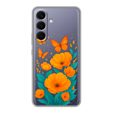 Силиконовый чехол на Samsung Galaxy S26 Plus с принтом цветы бабочки Силиконовый чехол на Samsung Galaxy S26 Plus с принтом цветы бабочки